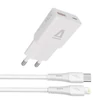 Kép 1/4 - Hálózati töltő + USB-C - Lightning (Apple) kábel,  AVAX "CH6414", fehér