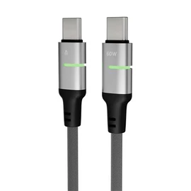Töltőkábel, USB-C - USB-C, 60W, 1 m, AVAX "CB632 Steely LED", fekete