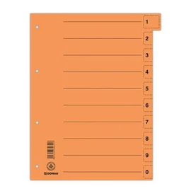 Regiszter, karton, A4, mikroperforált, DONAU, narancssárga, 50db/cs