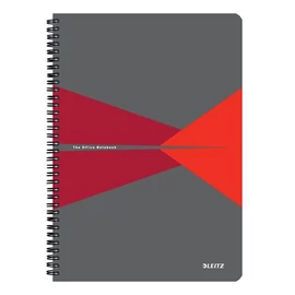 Spirálfüzet, A4, vonalas, 90 lap, PP borító, LEITZ "Office", szürke-piros Spirálfüzet, A4, vonalas, 90 lap, PP borító, LEITZ "Office", szürke-piros