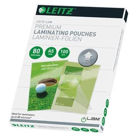 Meleglamináló fólia, 80mikron, A5, fényes, UDT technológiával, LEITZ "iLam", 100db/cs Meleglamináló fólia, 80mikron, A5, fényes, UDT technológiával, LEITZ "iLam", 100db/cs