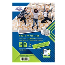 Fotópapír AVERY E2496-10 Economy 180 g fényes A/4 inkjet nyomtatóhoz 10 ív/doboz Fotópapír AVERY E2496-10 Economy 180 g fényes A/4 inkjet nyomtatóhoz 10 ív/doboz