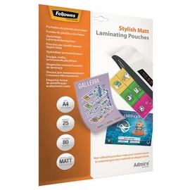 Meleglamináló fólia, 80 mikron, A4, matt, 25 db, FELLOWES "Admire Stylish" Meleglamináló fólia, 80 mikron, A4, matt, 25 db, FELLOWES "Admire Stylish"