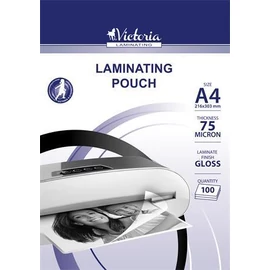 Meleglamináló fólia, 75mikron, A4, fényes, VICTORIA, 100db/cs Meleglamináló fólia, 75mikron, A4, fényes, VICTORIA, 100db/cs
