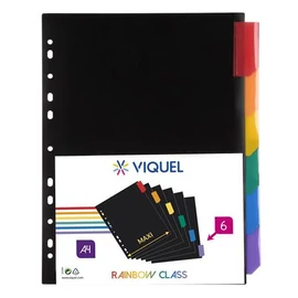 Regiszter, műanyag, A4 Maxi, 6 részes, VIQUEL "Rainbow Class", fekete Regiszter, műanyag, A4 Maxi, 6 részes, VIQUEL "Rainbow Class", fekete
