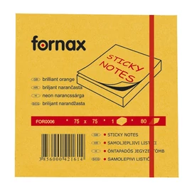 Jegyzettömb öntapadó, 75x75mm, 80lap, Fornax neon narancs