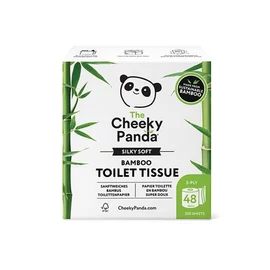 Toalettpapír, bambusz, 3 rétegű, kistekercses, 48 tekercs, CHEEKY PANDA, fehér