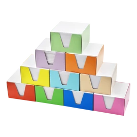 Kockatömb 9x9x6cm, színes karton doboz tartóban Bluering® fehér
