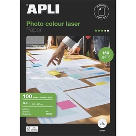 Fotópapír, lézer, A4, 160g, fényes, kétoldalas, APLI "Premium Laser", 100lap/cs