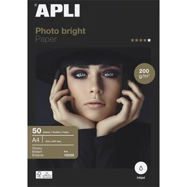 Fotópapír, tintasugaras, A4, 200g, fényes, APLI "Photo bright", 50lap/cs