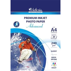 Fotópapír, tintasugaras, A4, 240g, fényes, VICTORIA "Advanced", 20lap/cs