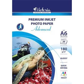 Fotópapír, tintasugaras, A6, 180g, fényes, VICTORIA "Advanced", 20lap/cs