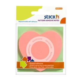 Öntapadó jegyzettömb STICK`N 70x70mm 360°-ban tapadó szív forma rózsaszín 50 lap