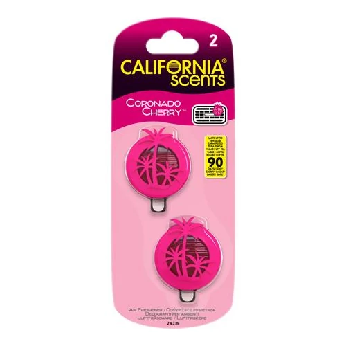 Autóillatosító, mini diffúzer, 2*3 ml, CALIFORNIA SCENTS "Coronado Cherry"