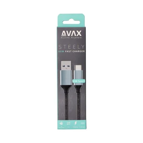 Töltőkábel, USB-A - USB-C, 1,5 m, AVAX "CB301G", acélszürke