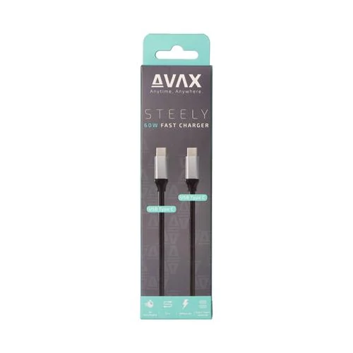 Töltőkábel, USB-C - USB-C, 60W, 1,5 m, AVAX "CB302G", acélszürke