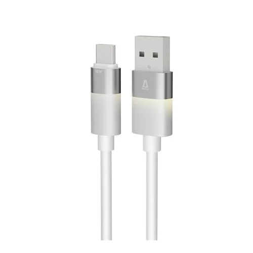 Töltőkábel, USB-A - USB-C, 18W, 1 m, AVAX "CB312 Glowy", fehér
