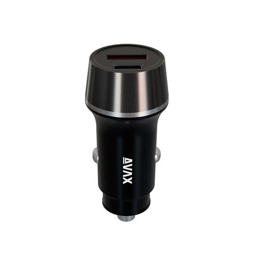 Autós töltő, USB-C, USB-A, AVAX "CC340B", fekete