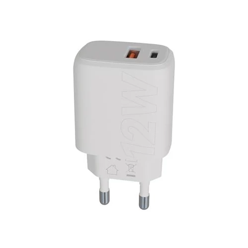 Hálózati töltő, USB-A + USB-C, 12W, AVAX "CH312W Speedy", fehér
