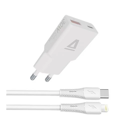 Hálózati töltő + USB-C - Lightning (Apple) kábel,  AVAX "CH6414", fehér