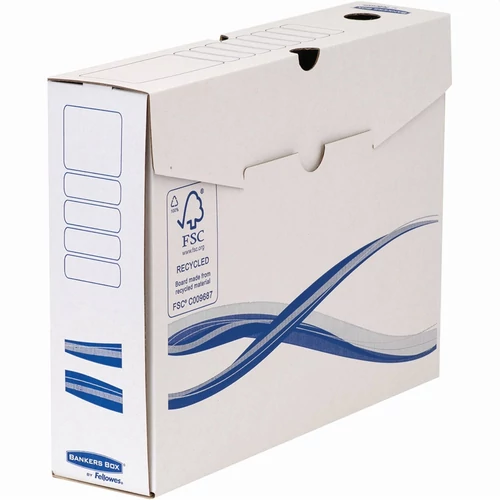 Archiválódoboz, A4, 80mm, FELLOWES "Bankers Box Basic", kék-fehér, 10db/cs