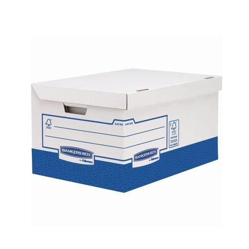 Archiválókonténer, karton, ultra erős, nagy, FELLOWES "Bankers Box Basic", kék-fehér, 10db/cs
