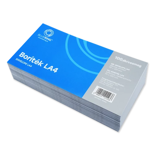 Boríték LA4 szilikonos bélésnyomott 110×220mm Bluering® fehér 100 db/csom fehér
