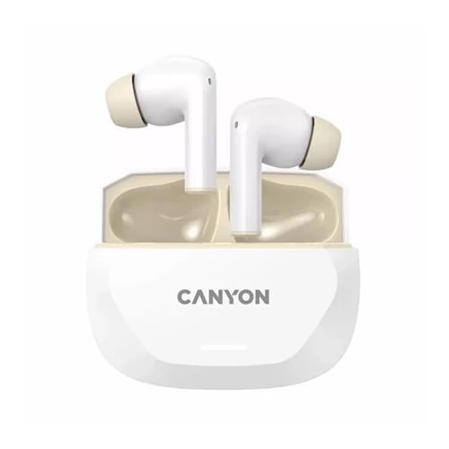 Fülhallgató, TWS vezeték nélküli, Bluetooth 5.4, CANYON "Hexagon 7", fehér-bézs