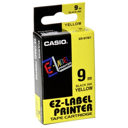 Feliratozógép szalag, 9 mm x 8 m, CASIO, sárga-fekete