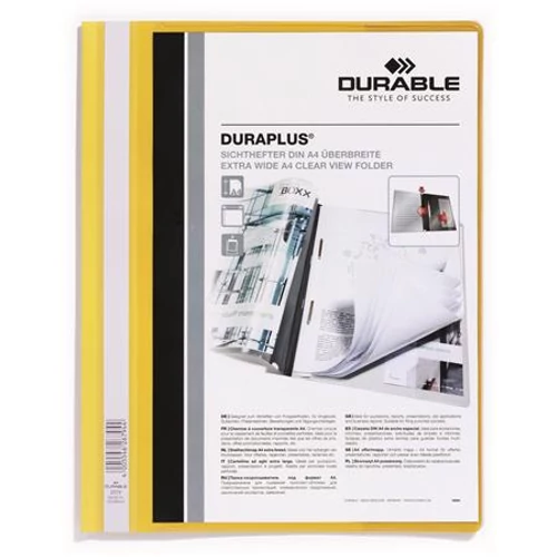 Gyorsfűző, A4, széles, panorámás, DURABLE "DURAPLUS®", sárga