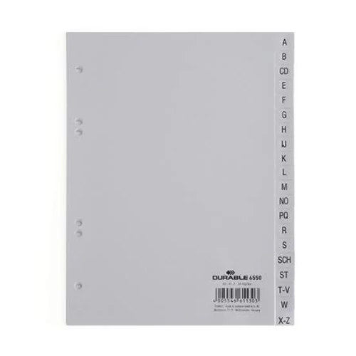 Regiszter, PP, A5, 20 részes, A-Z, DURABLE, szürke