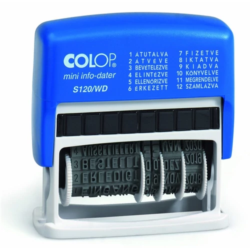 Dátum- és szövegbélyegző, 12 féle szöveggel, COLOP "S120/WD"