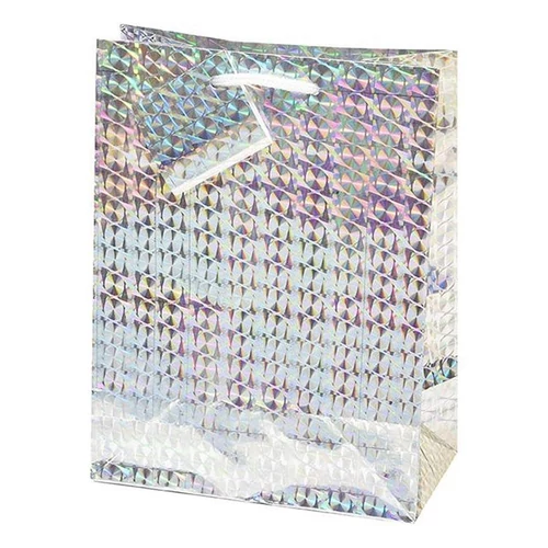 Dísztasak CREATIVE Special Hologram M 18x23x10 cm egyszínű ezüst sodort füles