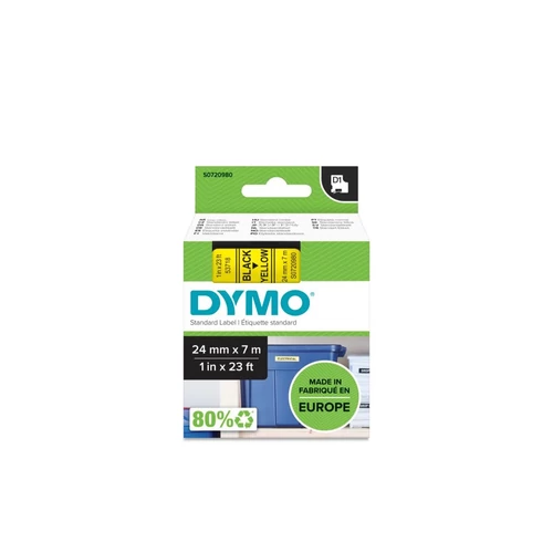 Feliratozógép szalag, 24 mm x 7 m, DYMO "D1", sárga-fekete