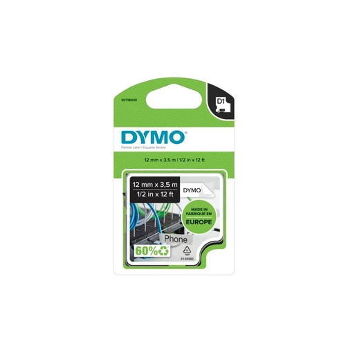 Feliratozógép szalag, flexibilis ID, 12 mm x 3,5 m, DYMO "D1", fehér-fekete