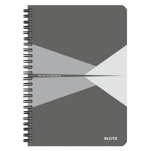 Spirálfüzet, A5, vonalas, 90 lap, laminált karton borító, LEITZ "Office", szürke