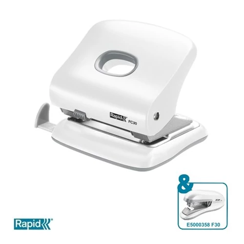 Lyukasztó, kétlyukú, 30 lap, RAPID "FC30", fehér