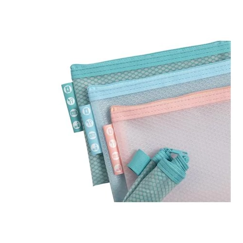 Rendszerező tasak, cipzáras, hálós, A6, EXACOMPTA "Chromaline Pastel", vegyes színek