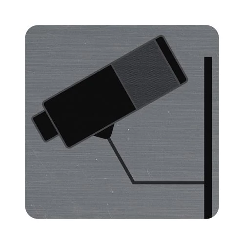 Információs tábla, öntapadó, 7,5x7,5 cm, alumíniumhatású, EXACOMPTA, "Kamerával megfigyelt terület"