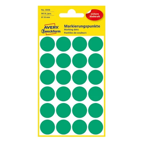Etikett címke, o18mm, jelölésre, 24 címke/ív, 4 ív/doboz, Avery zöld