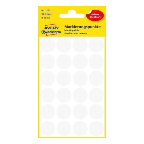 Etikett címke, o18mm, jelölésre, 24 címke/ív, 4 ív/doboz, Avery fehér