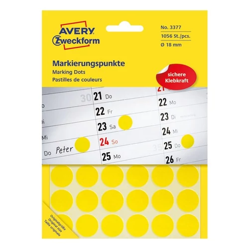 Etikett címke, o18mm, jelölésre, 24 címke/ív, 44 ív/doboz, Avery sárga