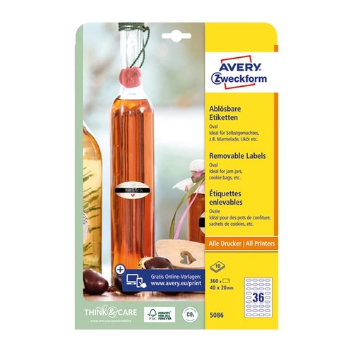 Etikett AVERY L5086 40x20mm ovális visszaszedhető 10 ív/csomag