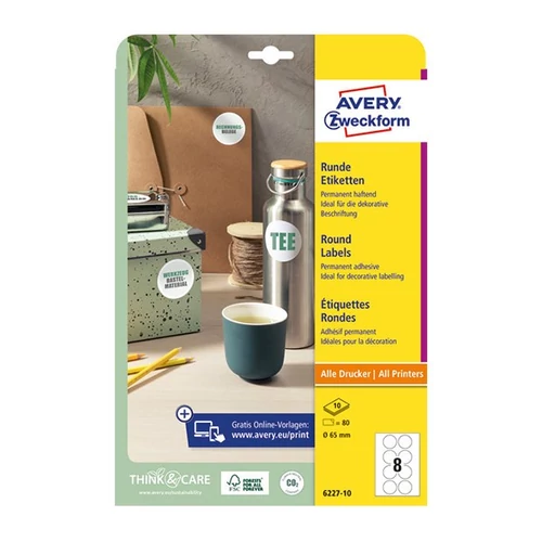 Etikett AVERY L6227-10 65 mm univerzális kör 10 ív/csomag
