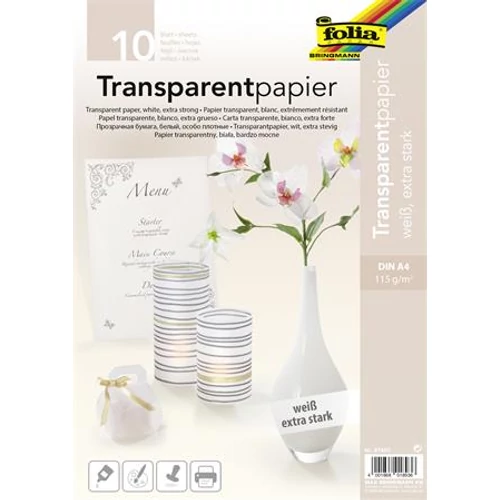 Pauszpapír, A4, 115 g, 10 lap, FOLIA, fehér