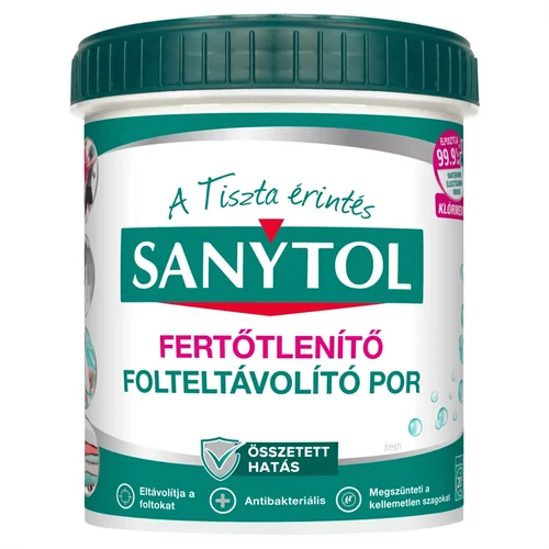Folteltávolító- és fertőtlenítő por, 450 g, SANYTOL zöld tetős