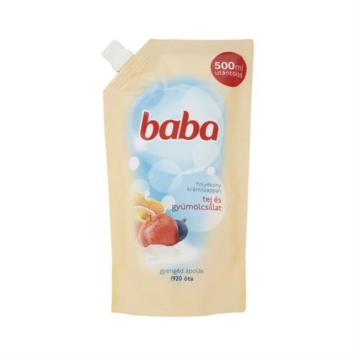 Folyékony szappan utántöltő, 0,5 l, BABA, tej és gyümölcs