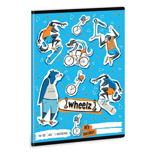 Füzet ARS UNA A5 32 lapos vonalas 14-32 I. osztályos Wheelz