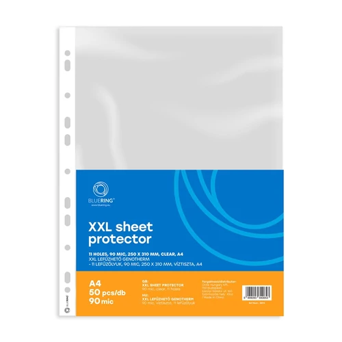 Genotherm lefűzhető, A4, XXL 90 micron 250x310mm, Extra SZÉLES víztiszta Bluering® 50 db/csomag,