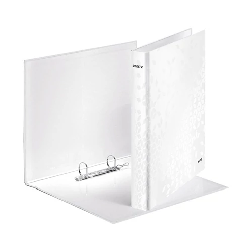 Gyűrűs könyv, 2 gyűrű, D alakú, 40 mm, A4 Maxi, karton, LEITZ "Wow", fehér